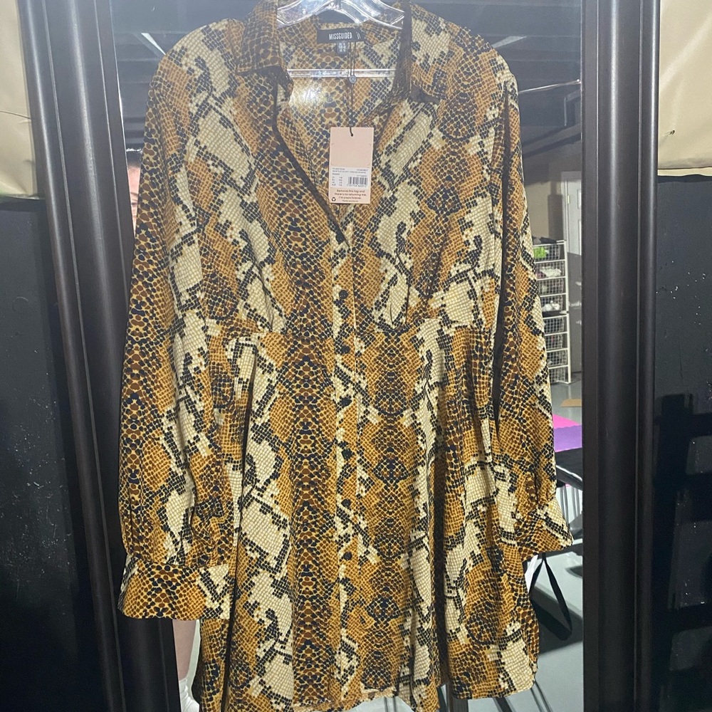 snakeprint button down dress